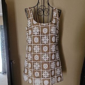 LOFT Brown and White Crochet Mini Dress/Top Sz 0 NWT $32